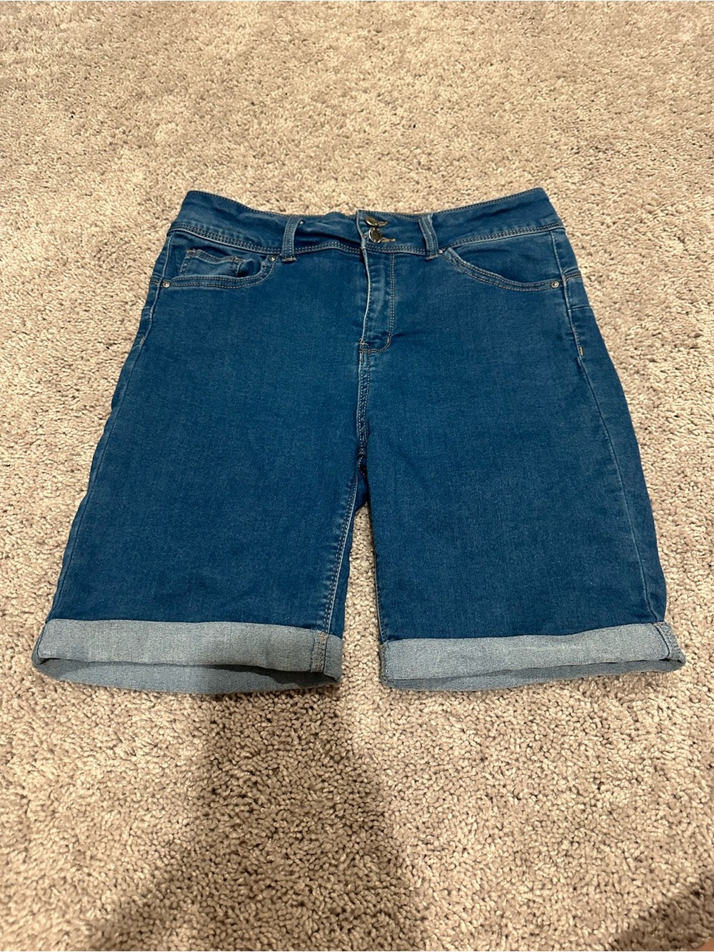 Wax Jean Dark Blue Rolled-Hem Denim Shorts